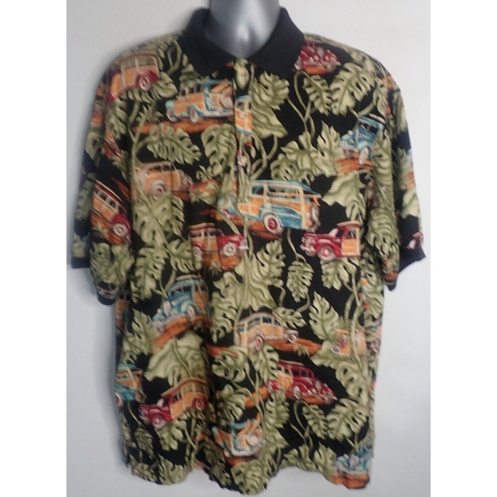 Kalaheo Hawaiian Shirt Mens 2XL Polo 1/4 Button Woody Surf‎ Beach USA Palmtree